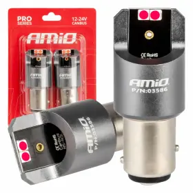 AMIO LED izzók CANBUS PRO sorozat BAY15D P21/5W 4x3030 SMD Red 12/24V AMIO-03586