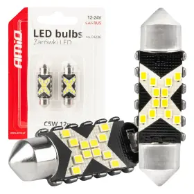 AMiO LED izzók CANBUS 12SMD Festoon C5W 2016 36mm White 12/24V