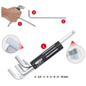 Ks Tools - Sada dlhých imbusových kľúčov s guľovou hlavou 3v1, 8-dielna