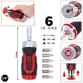 Ks Tools - Mini račňový bitový skrutkovač 6V1, 1/4"