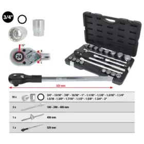 Ks Tools - súprava nástrčkových kľúčov(inch), 12-hran, 3/4", 21ks