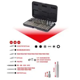 Ks Tools - Sada nástrčkových kľúčov, Torx 1/4"+3/8"+1/2" 57ks